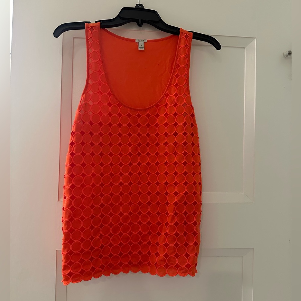 J Crew Eyelet Shell Top Size Medium Orange Circle Tank